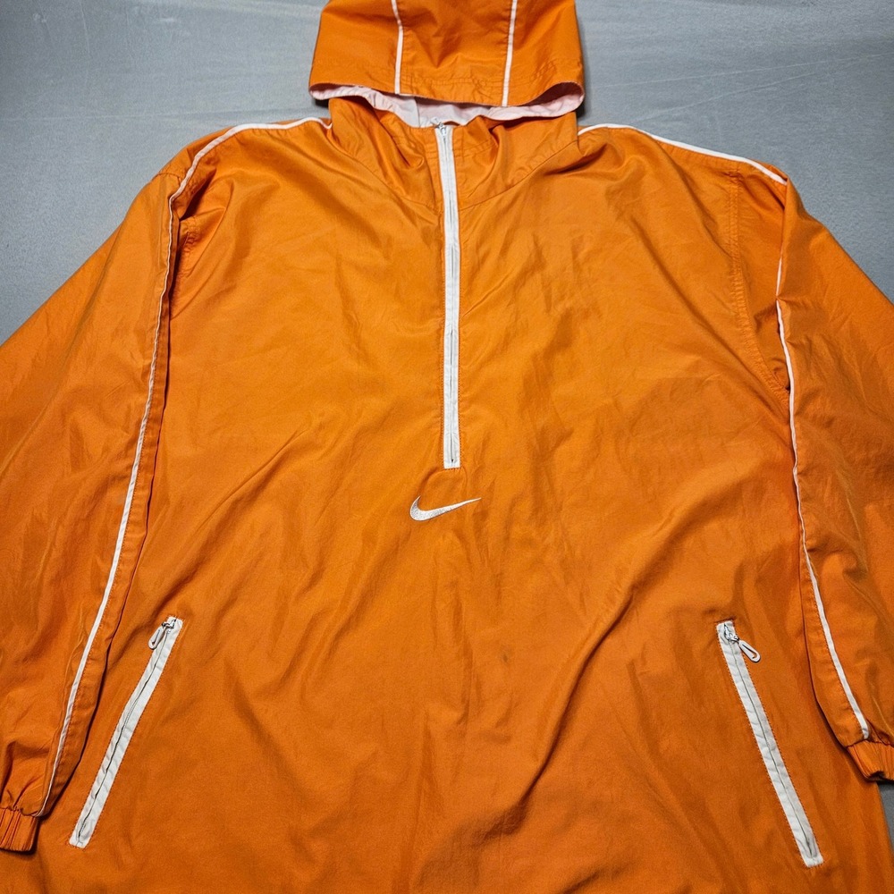 Nike Windbreaker Jacket Youth XL Orange Half Zip Hooded Vintage Swoosh Logo